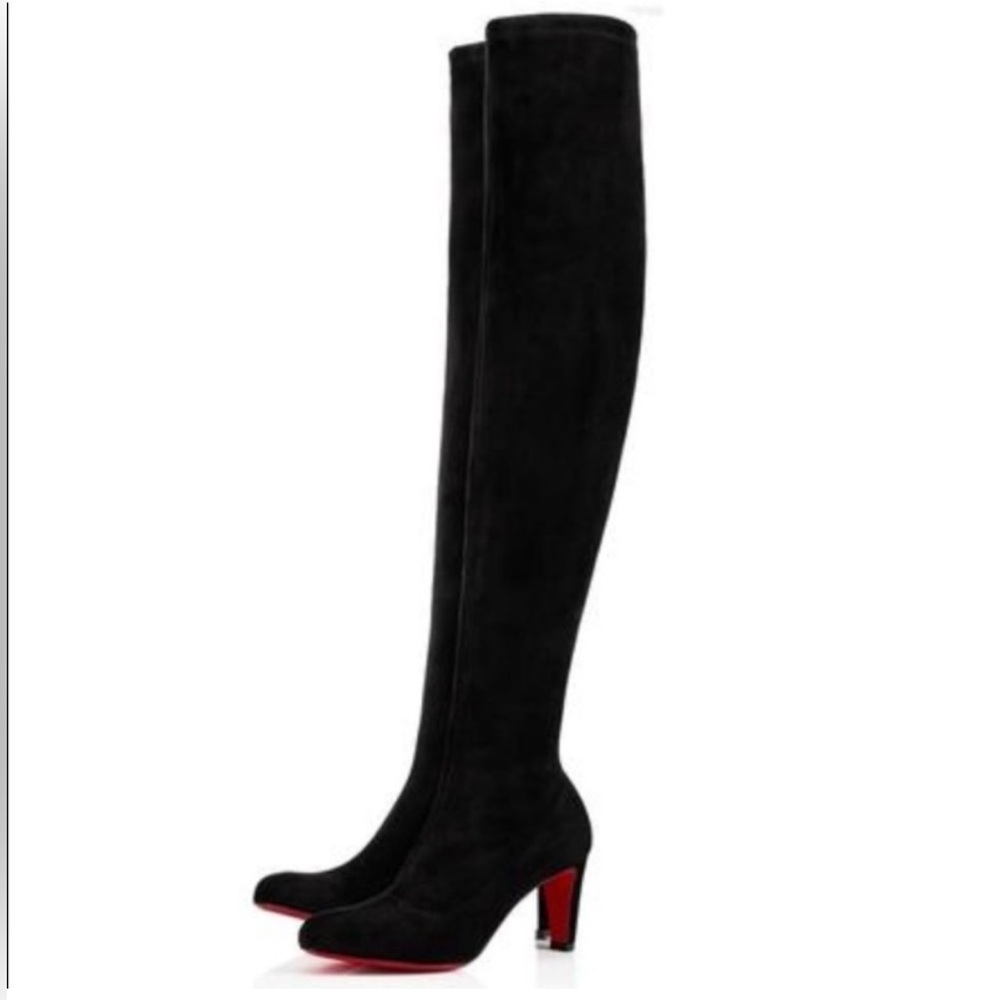 NEW Christian Louboutin Alta Top 70 black suede leather over the knee boots